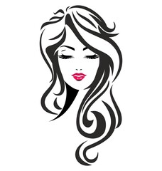 Beautiful woman with long hair and facial makeup. Beauty salon logo symbol.
