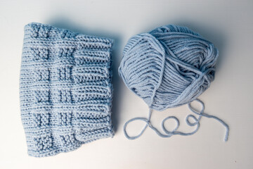 blue knitting and ball of wool 