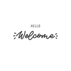 Hello welcome lettering wrote by brush. Hello welcome calligraphy.