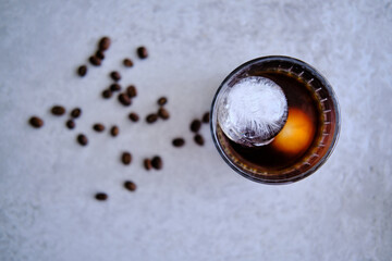Cold Brew Coffee with two ice cubes, refreshing cold caffeine boost