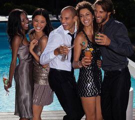 Friends laughing at party