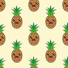 vector pattern with cartoon pineapple