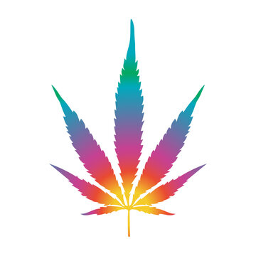 vector image of cannabis leaf with a rainbow