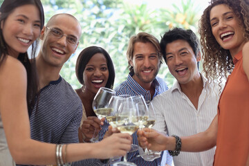 Friends toasting each other at party