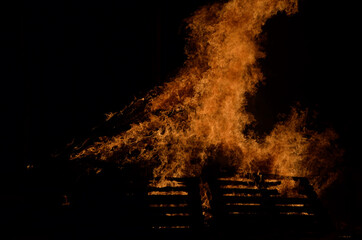 beautiful bonfire in dark winter night