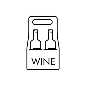 recommend clip art: Icono plano lineal palabra WINE con caja de cartón con botellas de vino en color negro