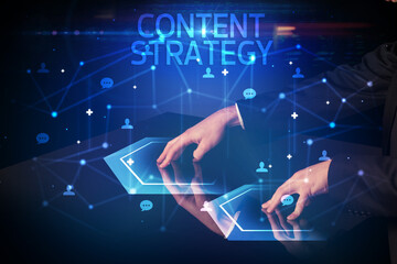 Navigating social networking with CONTENT STRATEGY inscription, new media concept