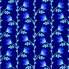 Fototapeta na wymiar Blue ethno floral seamless pattern folklore stylized ornament for fashion fabric or wallpaper