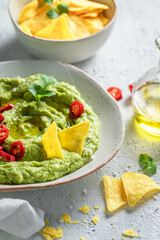 Homemade guacamole as a spicy mexican snack