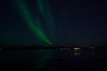 aurora borealis over cold arctic sea