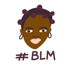 ГрафикBlack lives matter BLM. Social media content post banner anti racism.  Portrait of a beautiful African American woman. Hand drawn cartoon vector illustration isolated on white bacа и иллюстрации