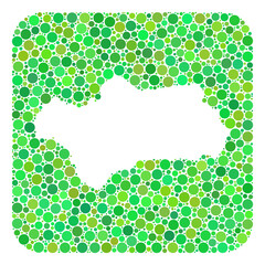 Map of Andalusia Province collage created with rounded rectangle and hole. Vector map of Andalusia Province collage of circle spots in variable sizes and green color tinges.
