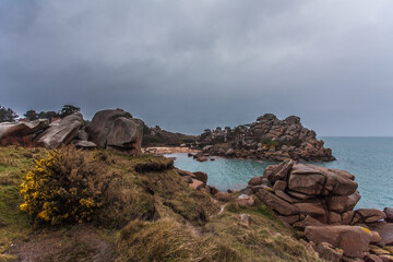 Perros Guirec, Ploumanac'h Lighthouse, Mean Ruz, la Manche, rocks and waves