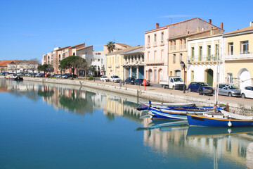 Naklejka na ściany i meble Traditional wooden boats in Frontignan, a seaside resort in the Mediterranean sea, Herault, Occitanie, France 