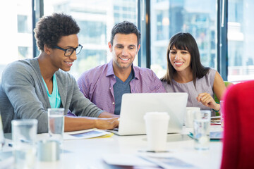 Business people using laptop in meeting