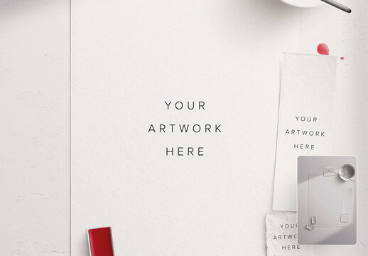 Artistic Watercolor Scene Mockup with Brush and Paint