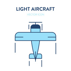 Obraz premium Propeller plane icon. Vector flat outline illustration of a small plane, crop duster. Represents a concept of agricultural plane, crop-duster, short flight, propeller aircraft, flight training