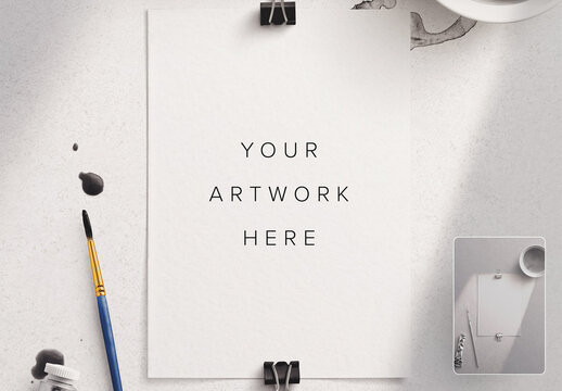 Watercolor Paper Art Scene Mockup