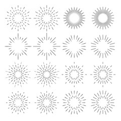 Obraz premium Sunburst set, Vintage Sunshine element, Light rays, radial sunbeam decoration. Vector