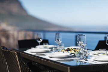 Set table on modern patio