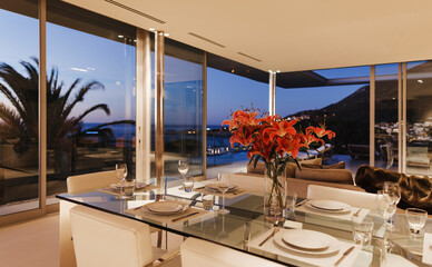Set table in modern dining room