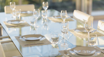 Set table in modern dining room