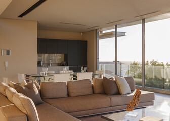 Sofa and dining table in modern living room