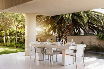 Set table on modern patio