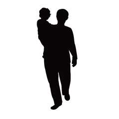 an woman and baby walking together, silhouette vector