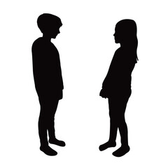 a boy and a girl making chat, silhouette vector