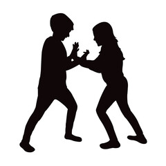 children fighting, silhouette vector