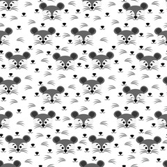 Seamless pattern with heads of cute mice on a white background. Pets. Stock vector illustration for fabrics, bed and baby linen, wrapping paper, wallpaper.