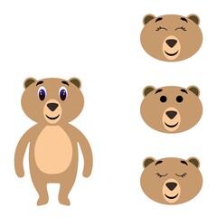 Cute torso of a bear with extra heads isolated on white background. Animal emotions. Cute wild animals. Stock vector illustration for books and magazines, clothes, fabrics, postcards, internet.