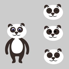 Fototapeta premium Cute panda torso with extra heads isolated on white background. Animal emotions. Cute wild animals. Stock vector illustration for books and magazines, clothes, fabrics, postcards, internet.