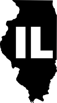 Black and White Silhouette Map of the US Federal State of Illinois with it's Postal Code Abbreviation