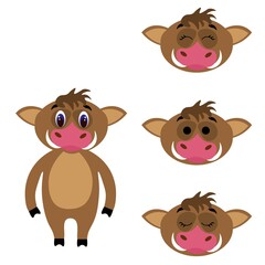 Cute boar torso with extra heads isolated on white background. Animal emotions. Cute wild animals. Stock vector illustration for books and magazines, clothes, fabrics, postcards, internet.