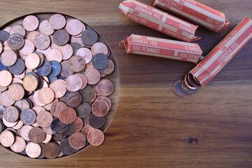 rolled and loose pennies