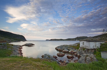 Rocks along calm bay