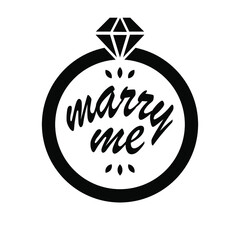 Vector marry me lettering card, ring with diamond