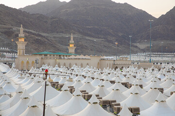 Makkah, Saudi Arabia : Landscape of Mina, City of Tents, the area for hajj pilgrims to camp during...