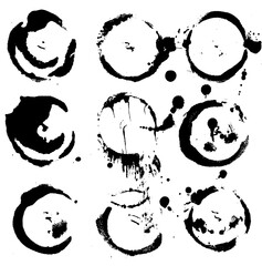 Abstract round prints strokes and splashes of ink