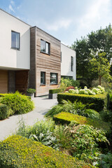 Modern house and landscaped garden