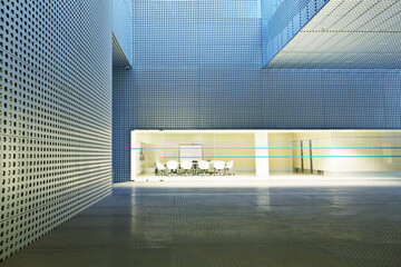 Illuminated conference room in modern building