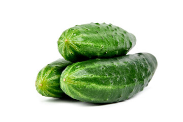 group of a fresh tasty cucumbers isolated on white background.