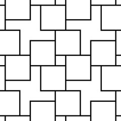 Blocks wallpaper. Repeated white figures abstract on black background. Seamless surface pattern design with polygons. Mosaic motif. Digital paper for page fills, web designing. Dog tooth vector.