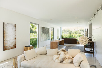 Sofas and desk in modern living space