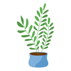 Home deciduous plant in a large flower pot. Hand drawn flat fern for interior decoration.