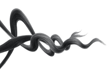Obraz premium Black hair on white background, isolated. Thin curly threads