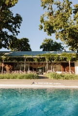 Swimming pool outside modern house