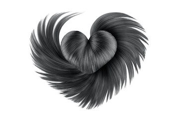 Heart made by natural black hair on white background, isolated